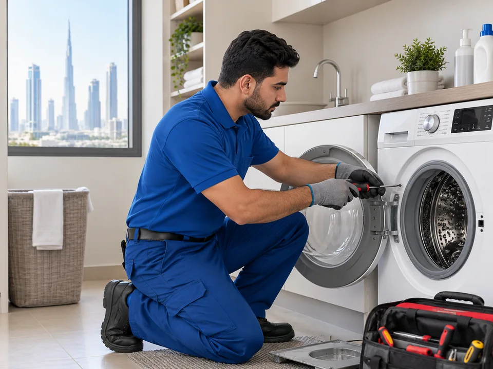 Technician providing washing machine repair & installation service in Dubai