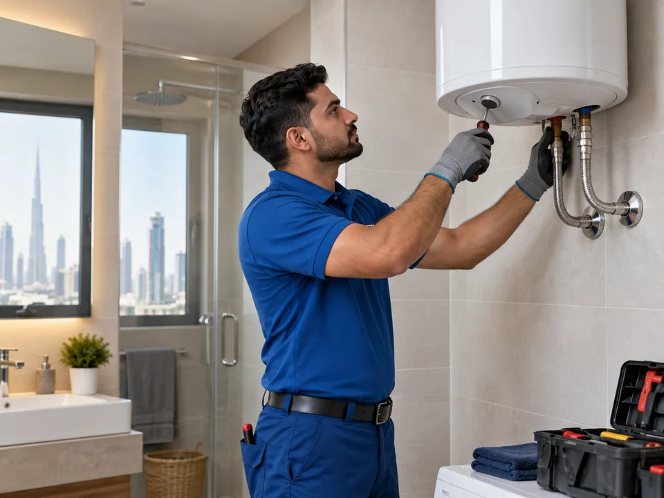 Technician providing water heater repair & installation service in Dubai